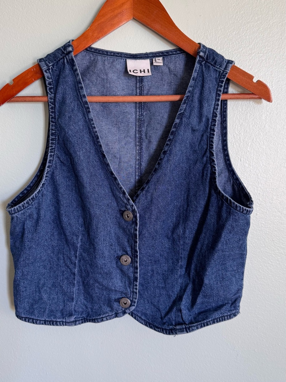 ICHI Women's Dark Blue Denim Vest Jacket